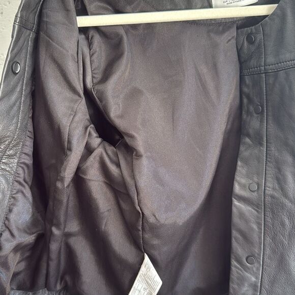 Women's Black Leather Jacket MANGO Size Medium - Excellent Condition - Fitted - Picture 6 of 6